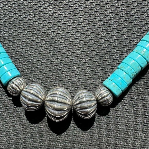 Hand Crafted Unique Earth “One of a Kind” Turquoise & Sterling Silver Choker - Picture 2 of 3
